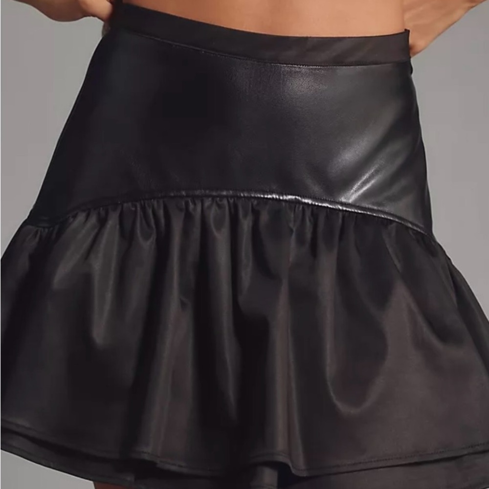 Anthropologie Black Skater Skirt with Faux Leather Detail
